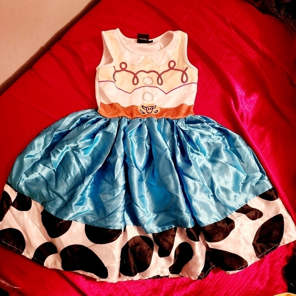 Disney Girls Blue White and Black Cow Print Dress